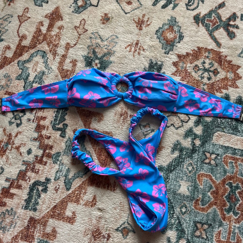 Blue and Pink Floral Bikini Set